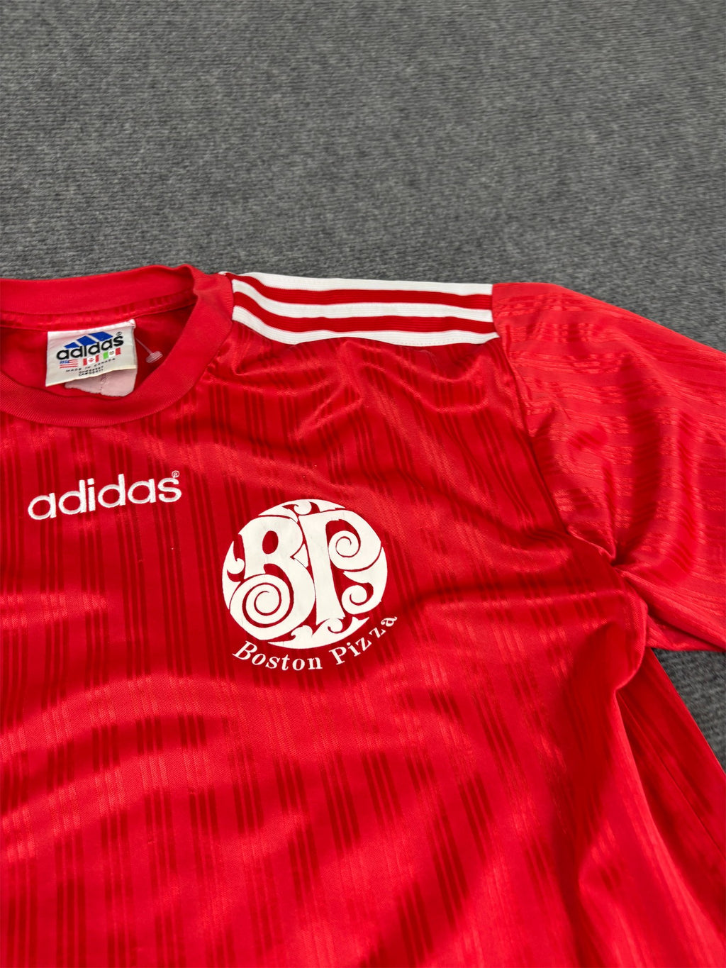Vintage 90's Adidas Jersey Men's L Red White Logo 3 Stripe Football Shirt Crew Neck