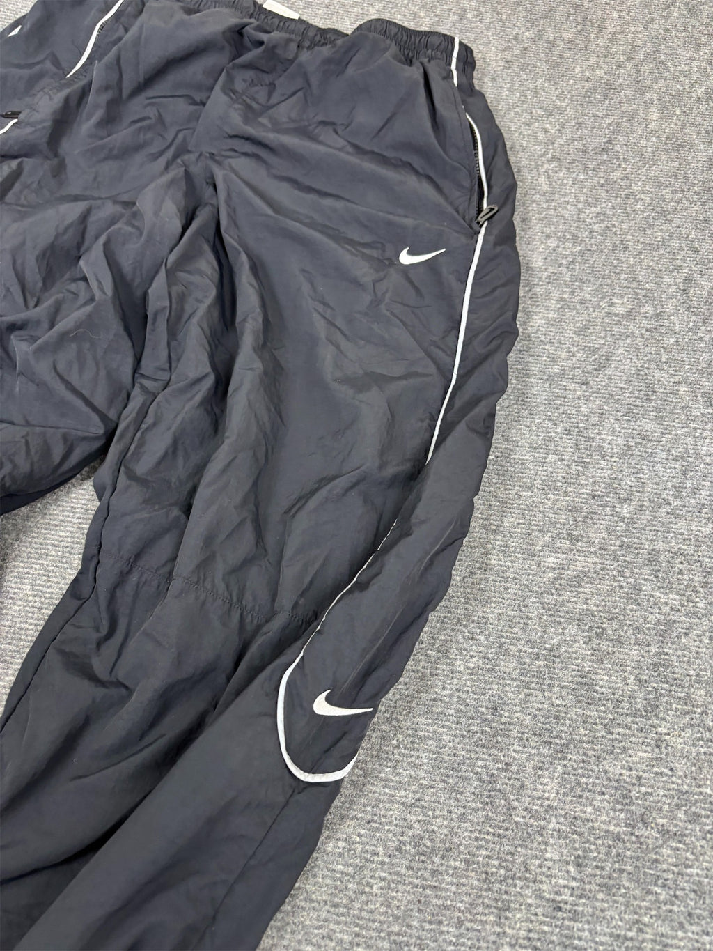 Classic Nike Track Pants Men's S Black Grey Piping Swosh Joggers Tapered