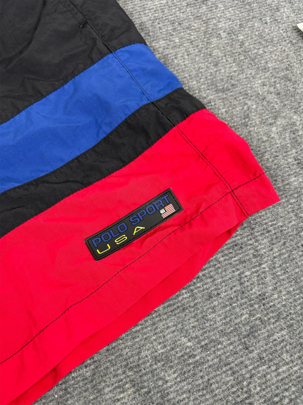 Vintage 90's Polo Sport Shorts Men's L Black Navy Red Swim Trunks Wide Leg