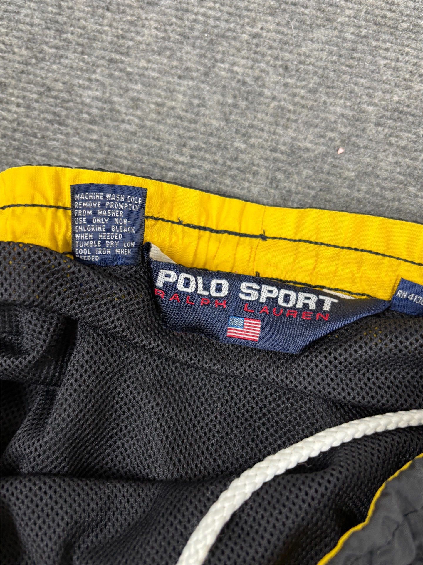 Vintage 90's Polo Sport Shorts Men's L Black Navy Red Swim Trunks Wide Leg