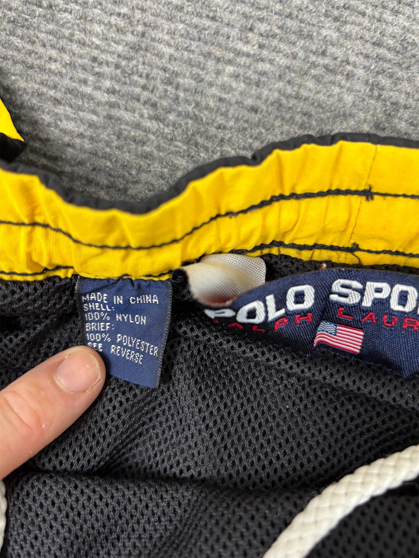 Vintage 90's Polo Sport Shorts Men's L Black Navy Red Swim Trunks Wide Leg