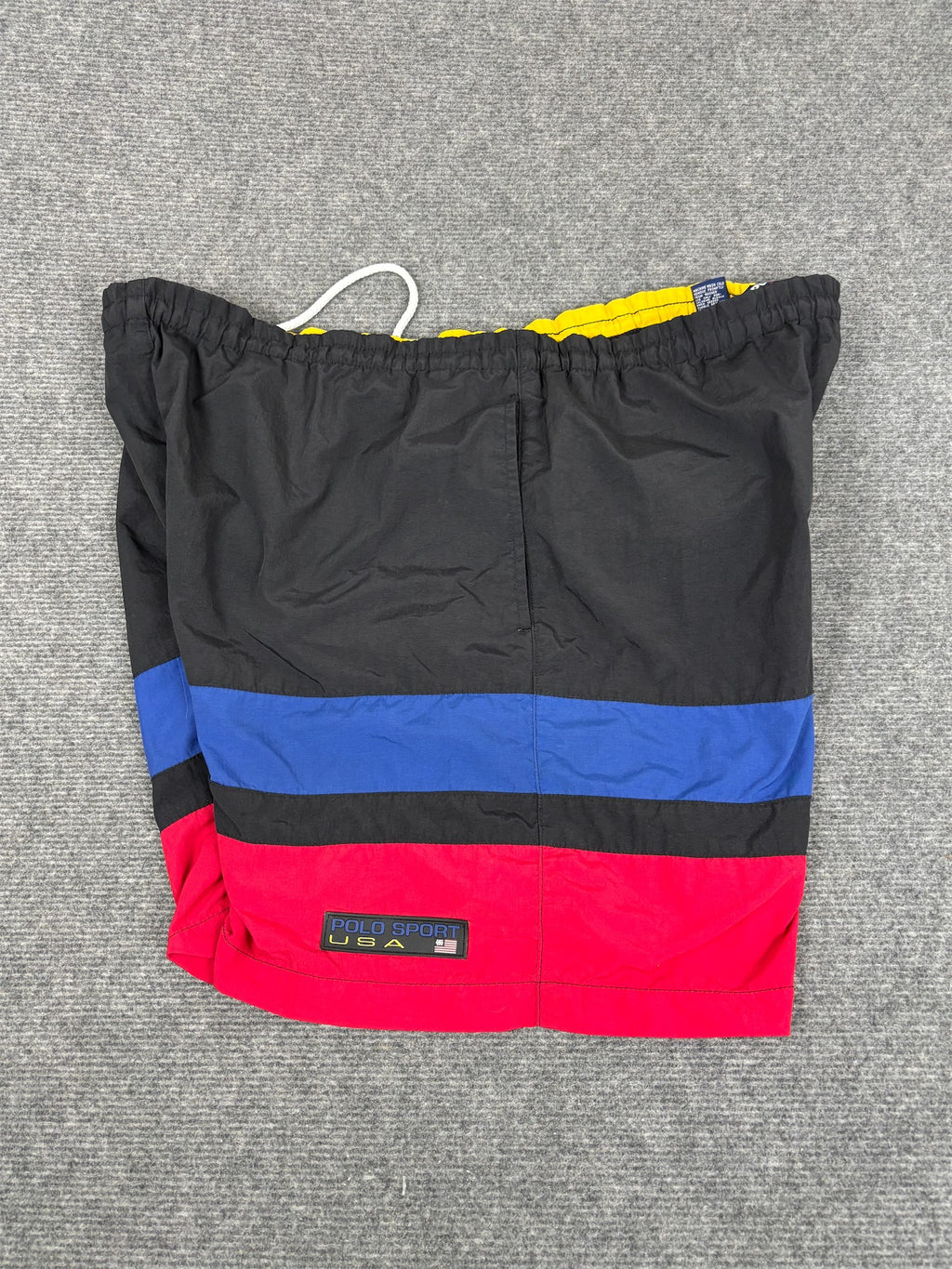 Vintage 90's Polo Sport Shorts Men's L Black Navy Red Swim Trunks Wide Leg