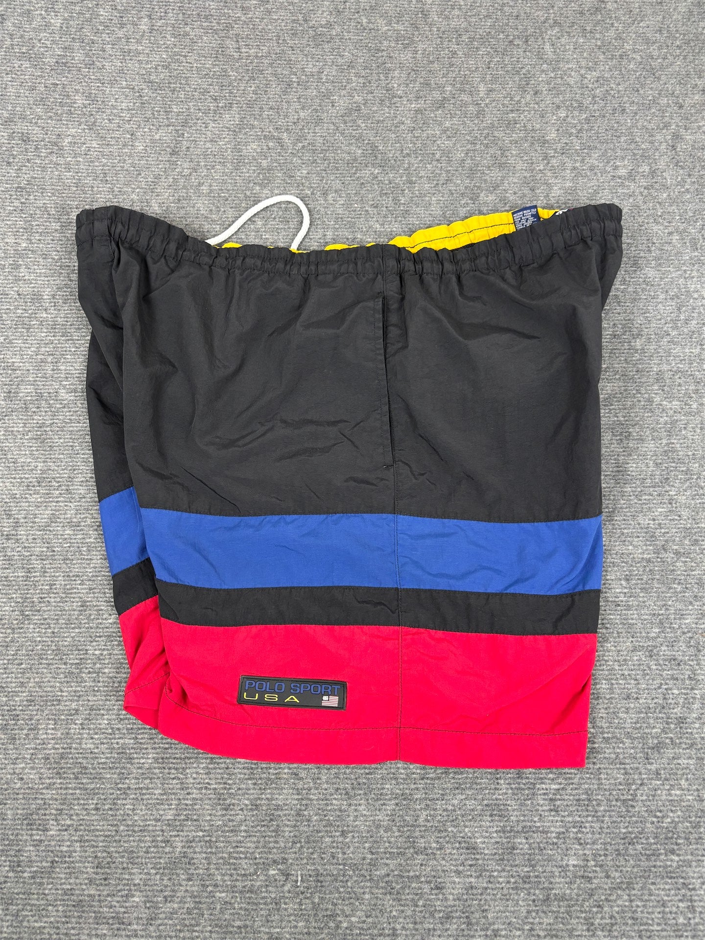 Vintage 90's Polo Sport Shorts Men's L Black Navy Red Swim Trunks Wide Leg