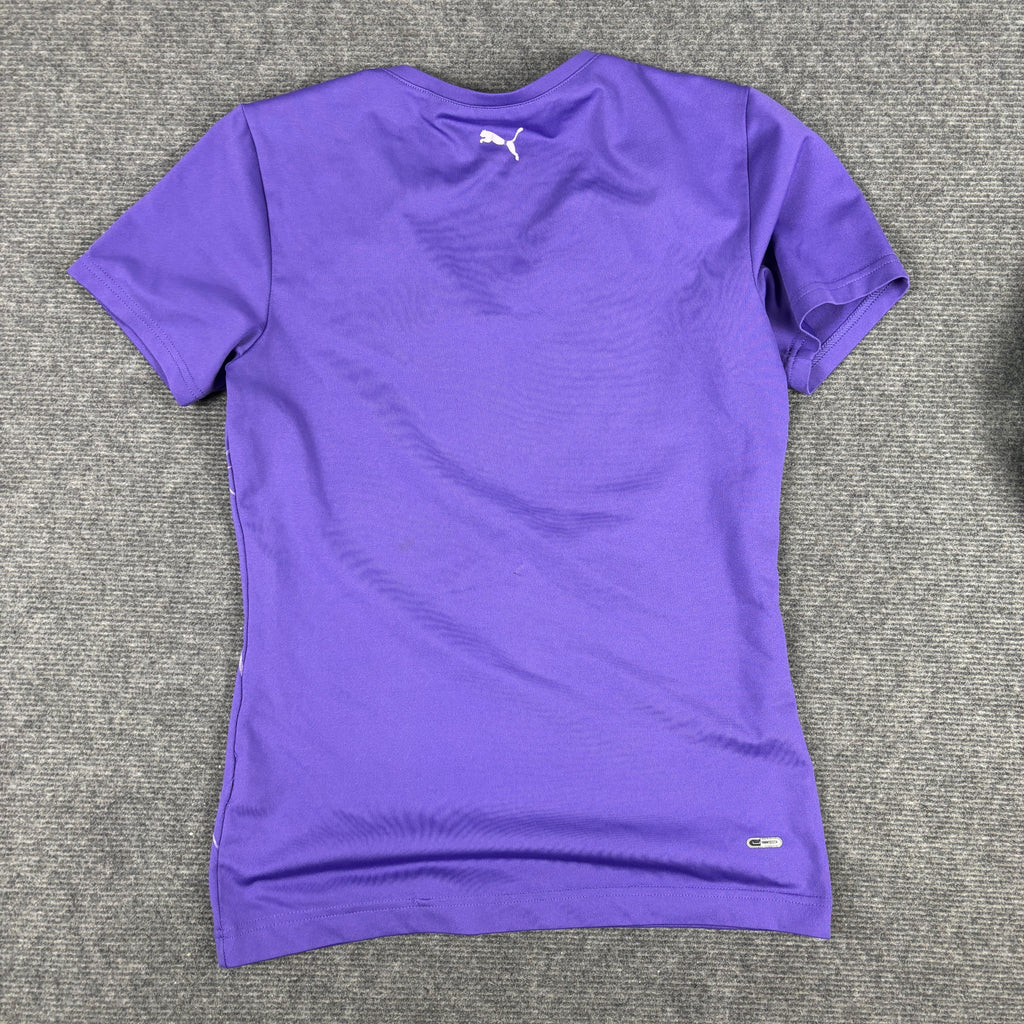 y2k Puma V-neck Activewear Top Women's Small Purple Silver Japan Stock