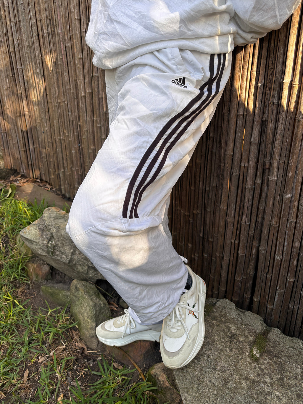 Vintage Y2K Adidas Track Pants Size L White Black Logo 3 Stripe Classic Windbreaker