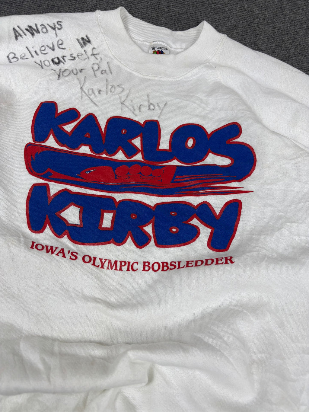 Vintage 90's Fruit of the Loom Jumper Men's XL White USA Bobslead Team Signed Sweatshirt Crew Neck