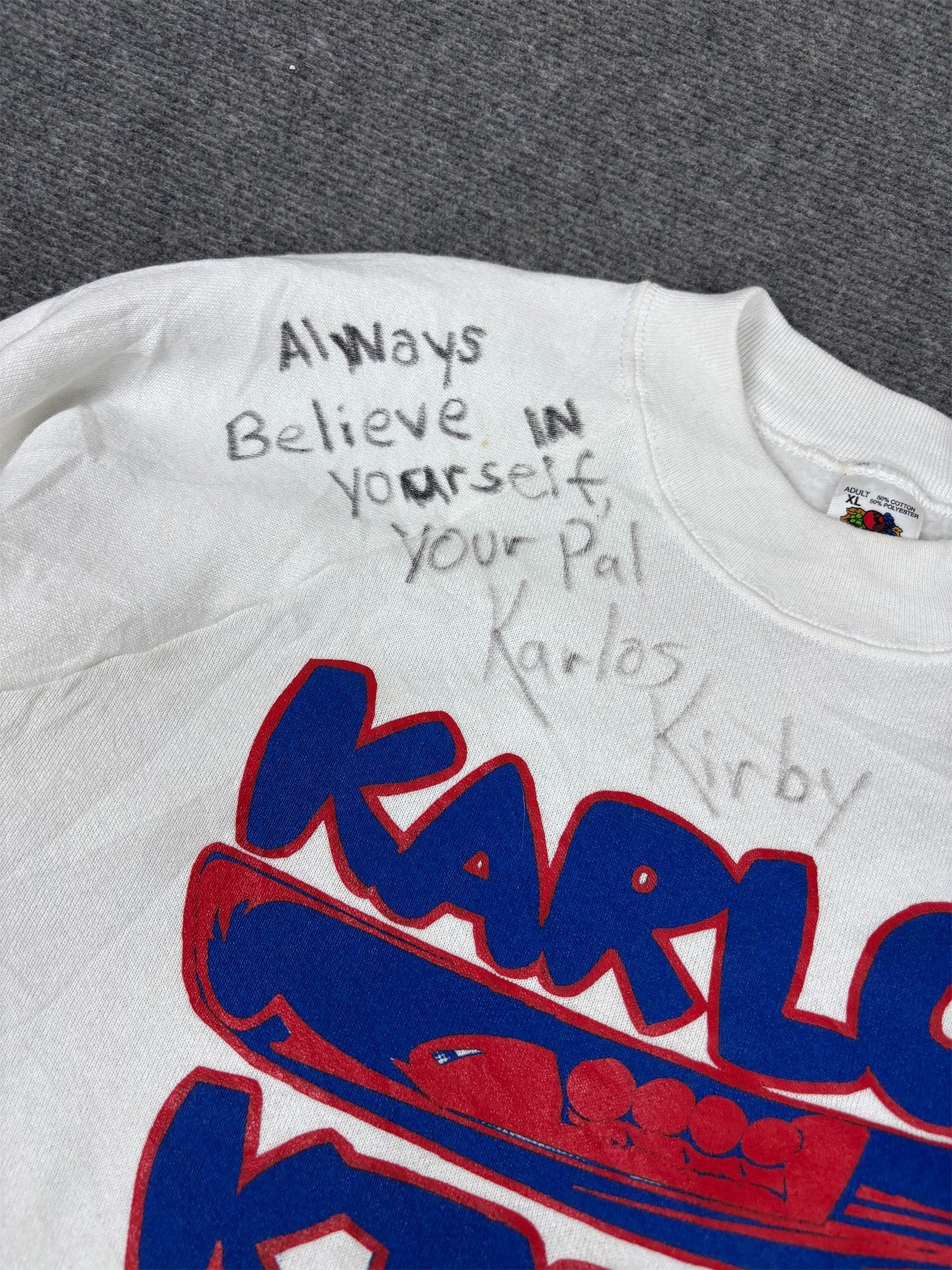 Vintage 90's Fruit of the Loom Jumper Men's XL White USA Bobslead Team Signed Sweatshirt Crew Neck