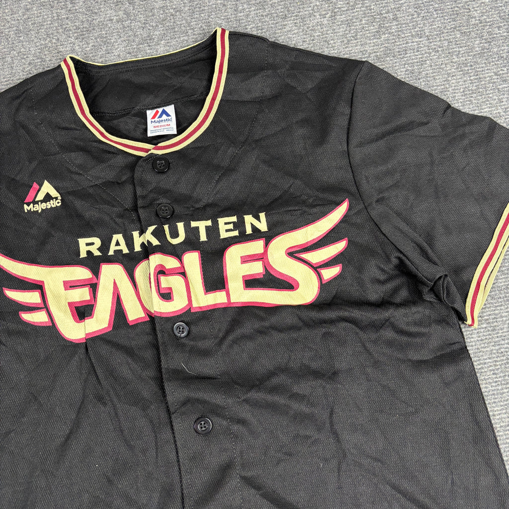 Majestic Japanese Baseball Jersey Men's Small Black Button Up Rakuten Eagles