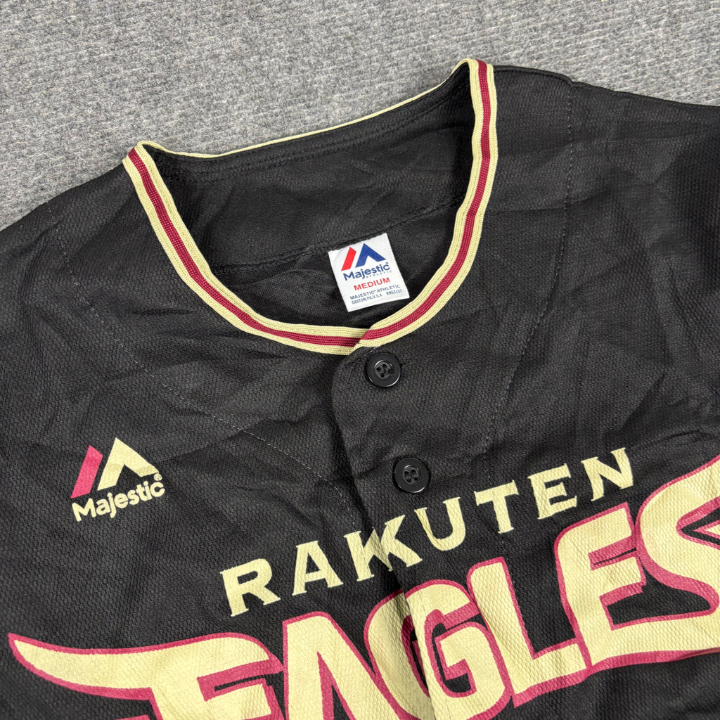 Majestic Japanese Baseball Jersey Men's Small Black Button Up Rakuten Eagles