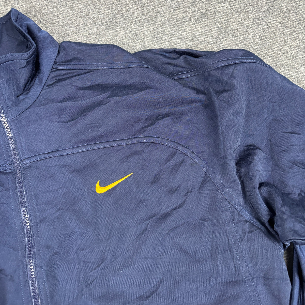 Vintage 90s Nike Satin Jacket Men's Large Navy Gold Big Swoosh
