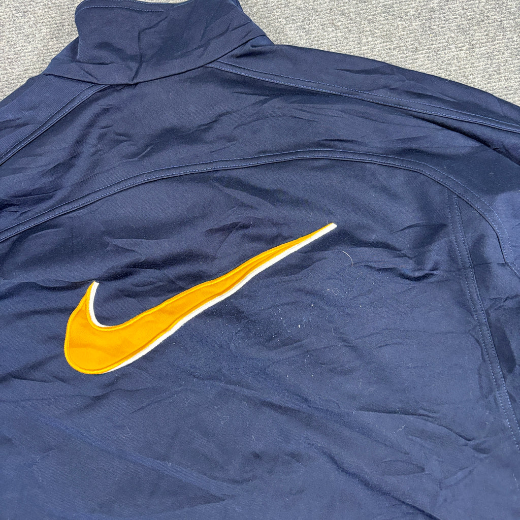 Vintage 90s Nike Satin Jacket Men's Large Navy Gold Big Swoosh