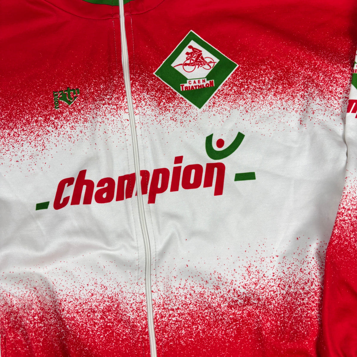 Vintage French Cycling Jacket Men's Medium Red White Caen Triathlon