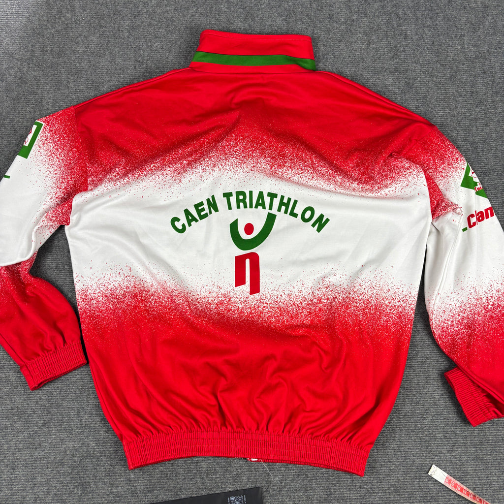 Vintage French Cycling Jacket Men's Medium Red White Caen Triathlon