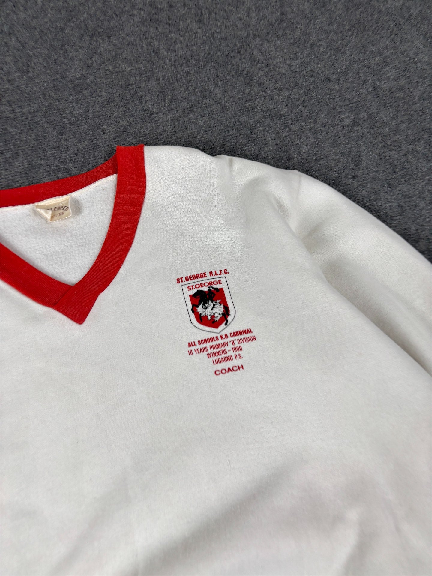 Vintage 90's St. George Jumper Men's S White Red Ringer Rugby Sweatshirt V-Neck