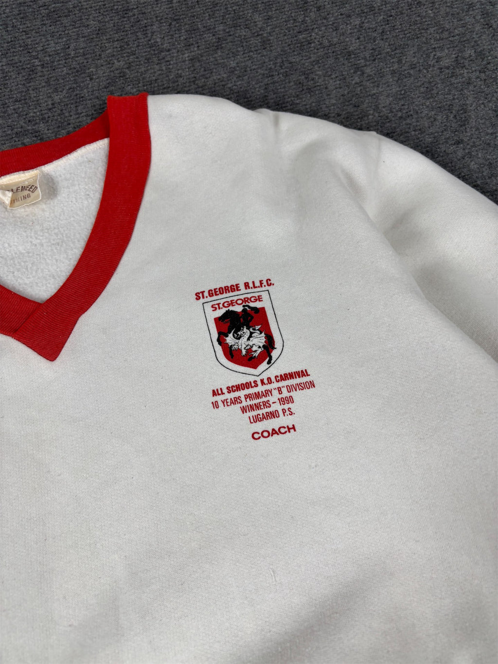 Vintage 90's St. George Jumper Men's S White Red Ringer Rugby Sweatshirt V-Neck