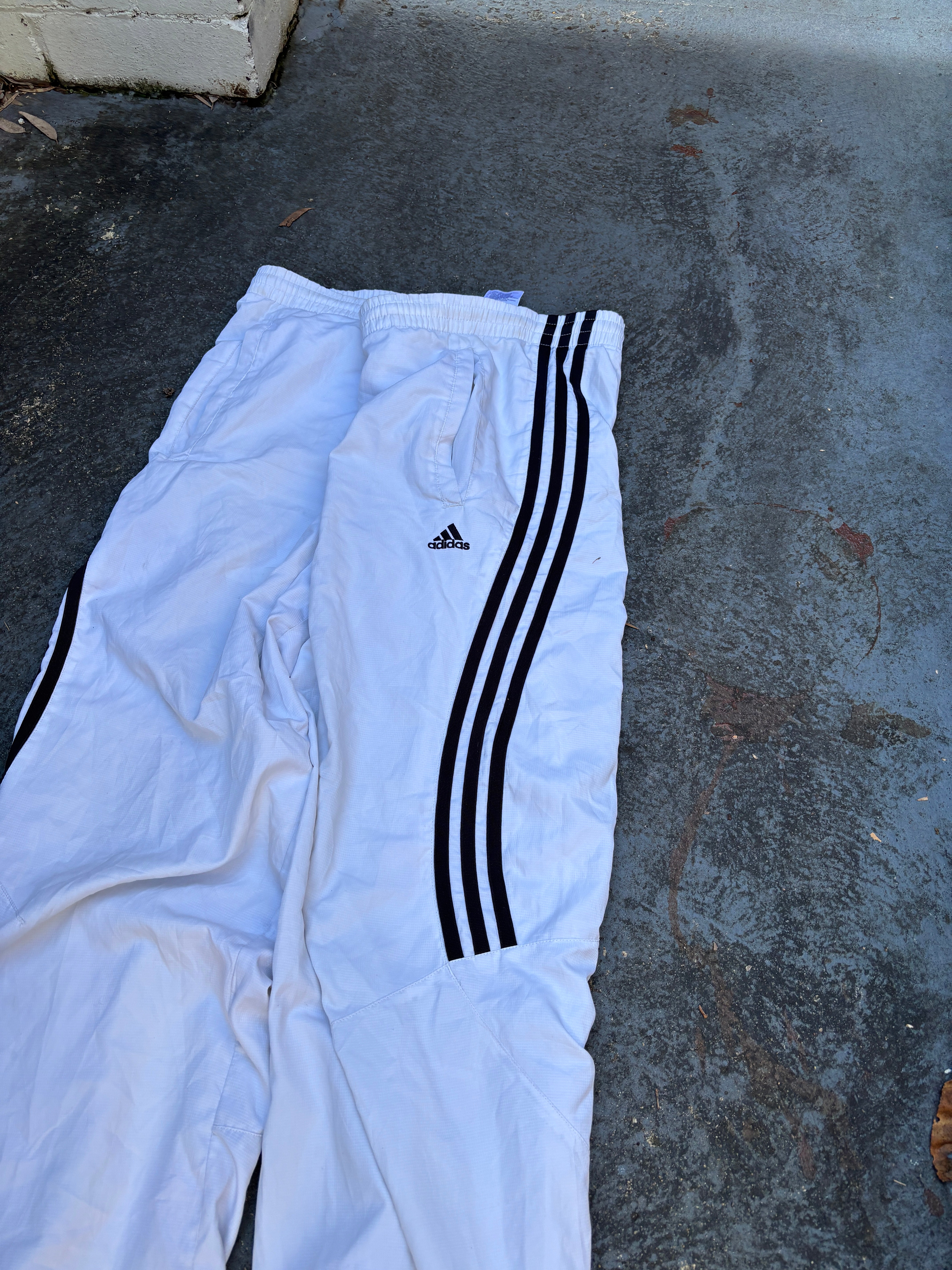 Vintage Y2K Adidas Track Pants Size L White Black Logo 3 Stripe