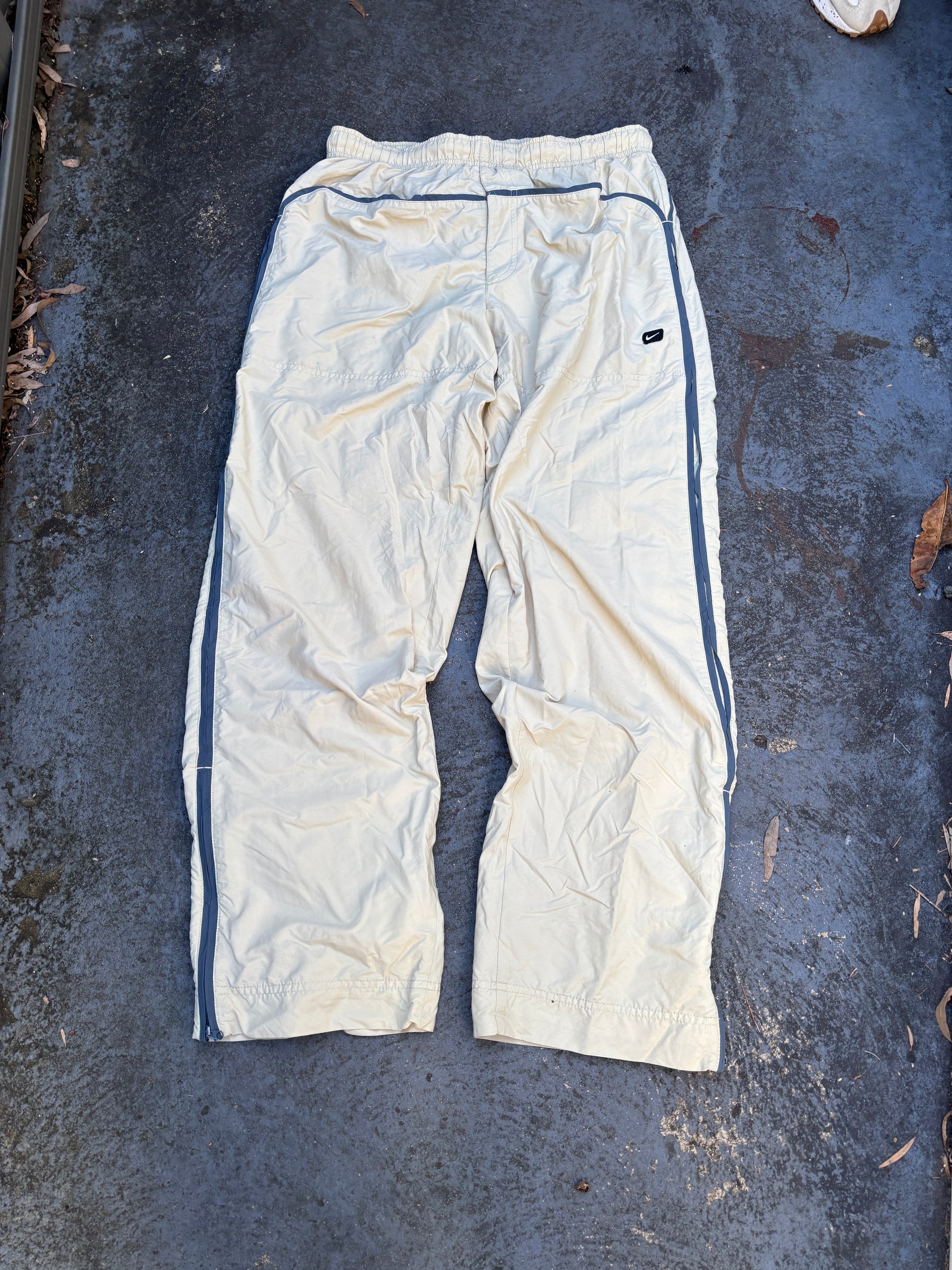 Vintage Y2K Nike Track Pants Size M Cream Grey Detail Wide Leg Windbreakers