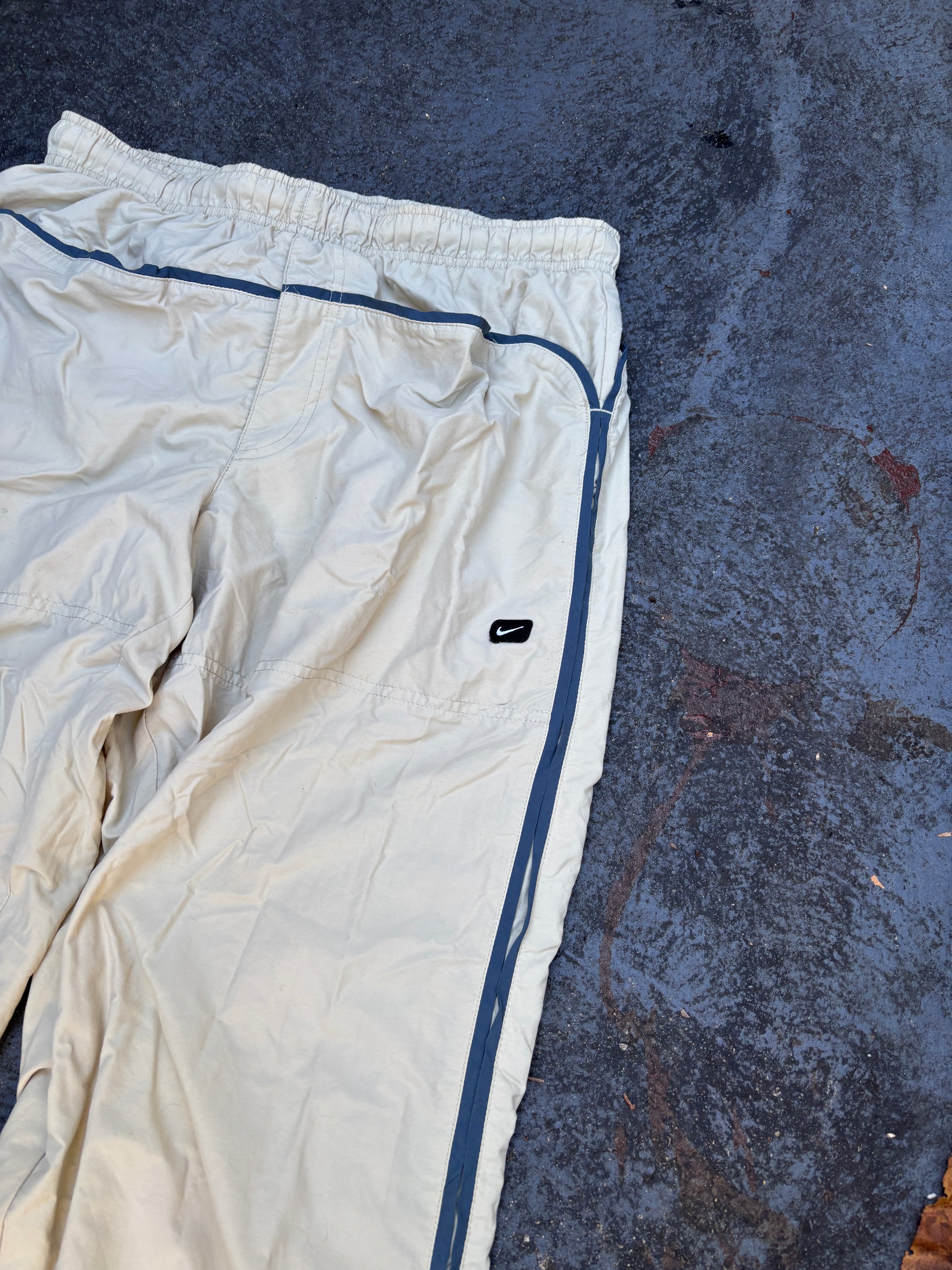 Vintage Y2K Nike Track Pants Size M Cream Grey Detail Wide Leg Windbreakers