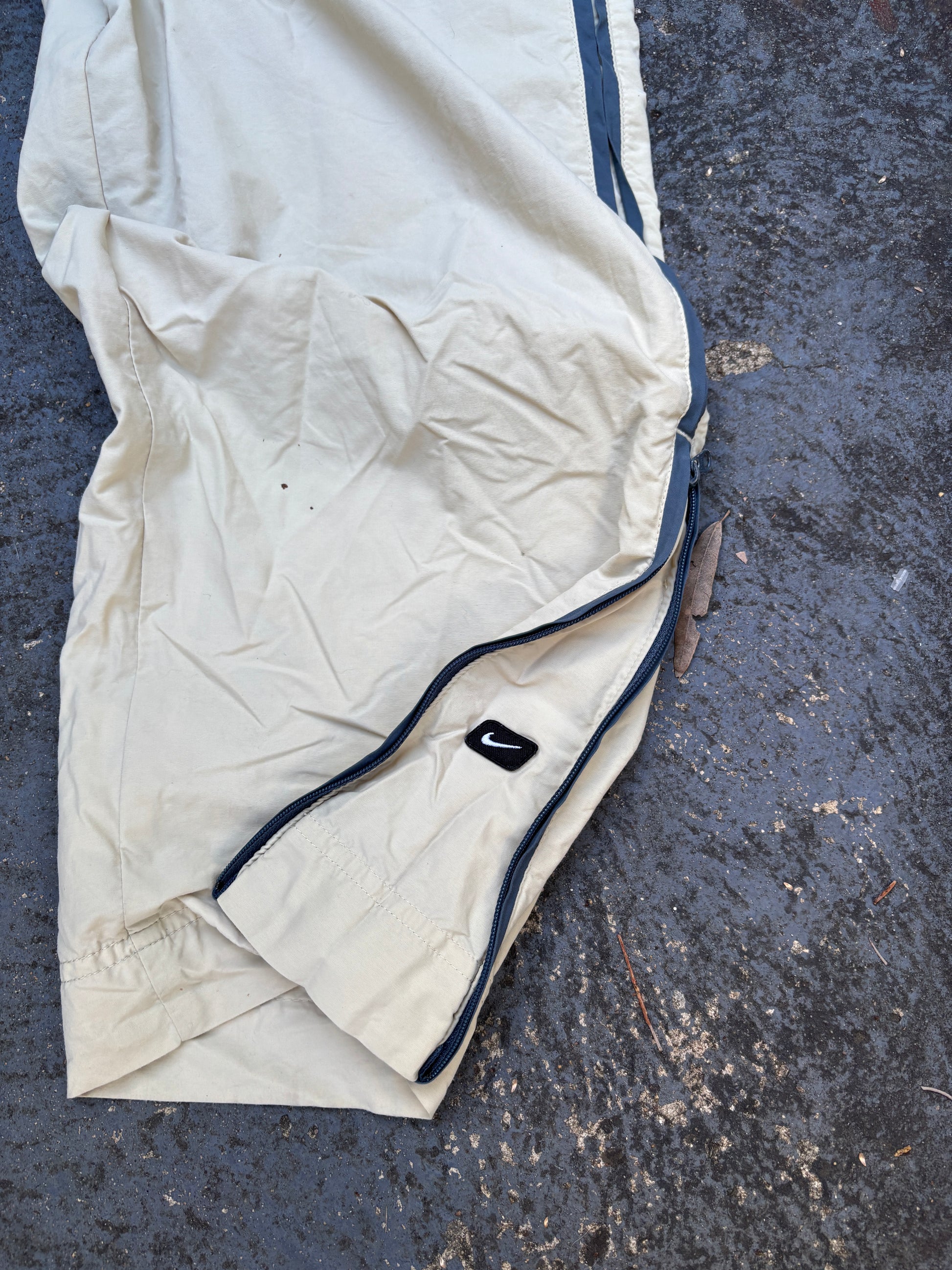 Vintage Y2K Nike Track Pants Size M Cream Grey Detail Wide Leg Windbreakers