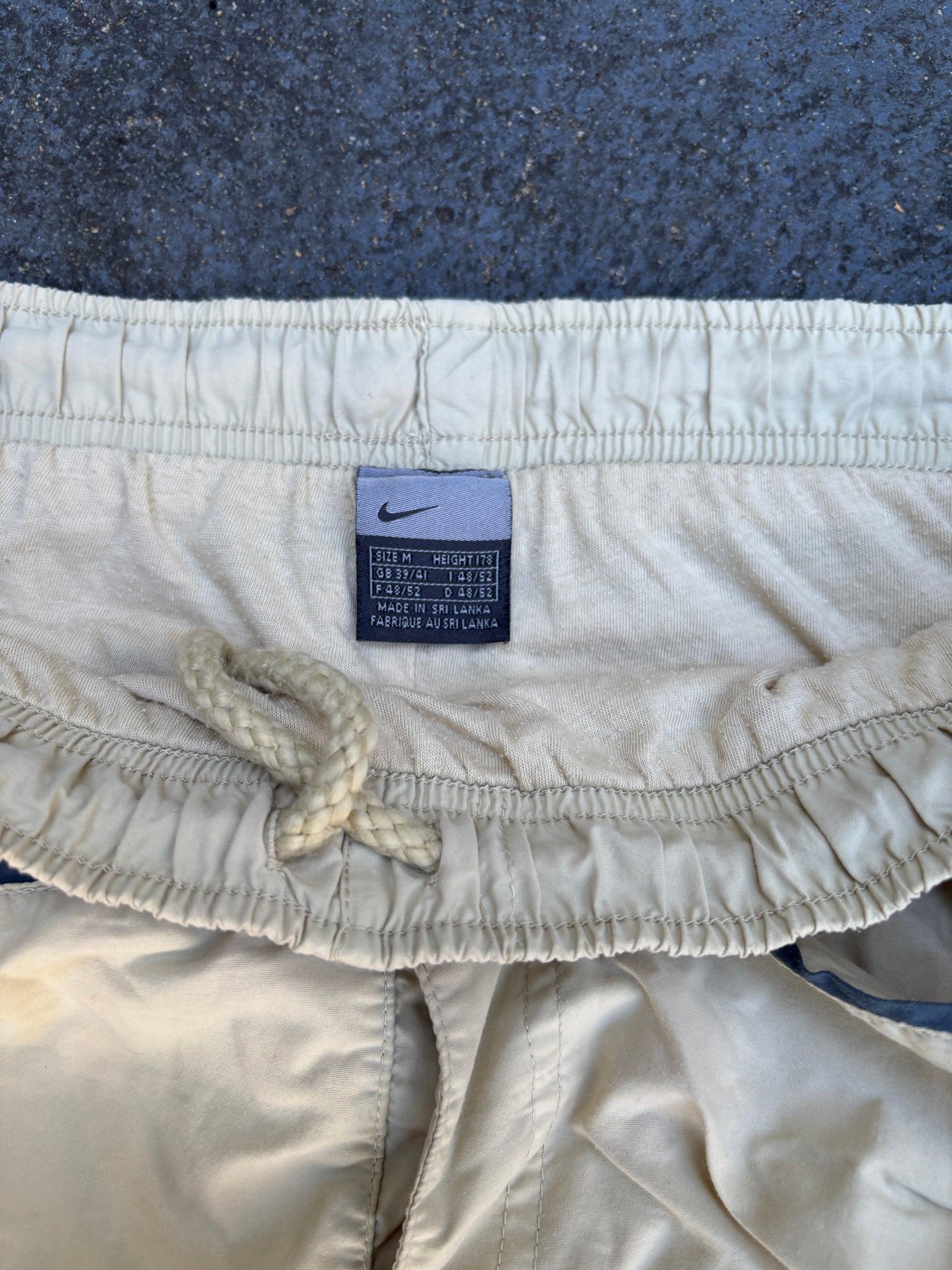 Vintage Y2K Nike Track Pants Size M Cream Grey Detail Wide Leg Windbreakers
