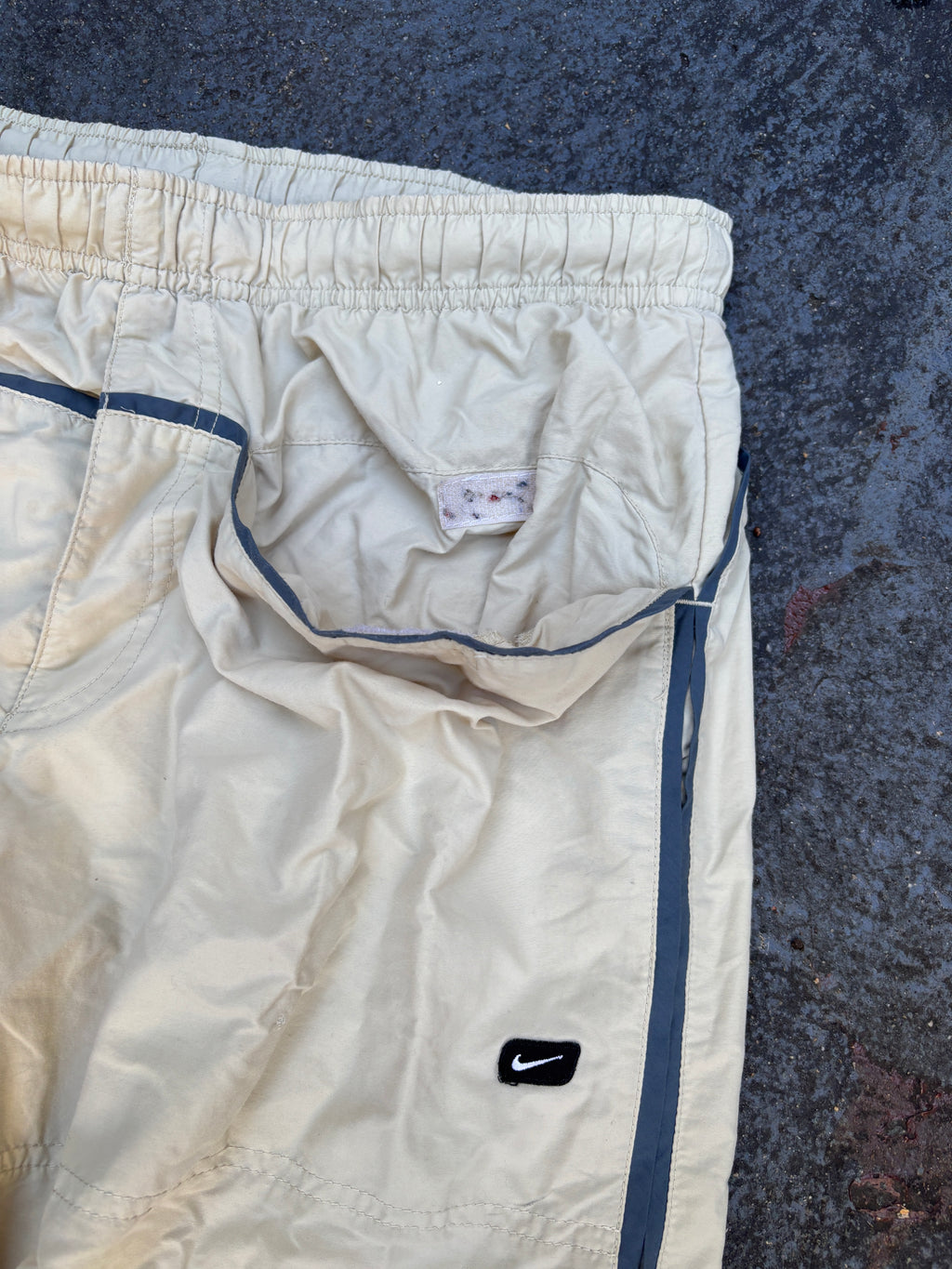 Vintage Y2K Nike Track Pants Size M Cream Grey Detail Wide Leg Windbreakers