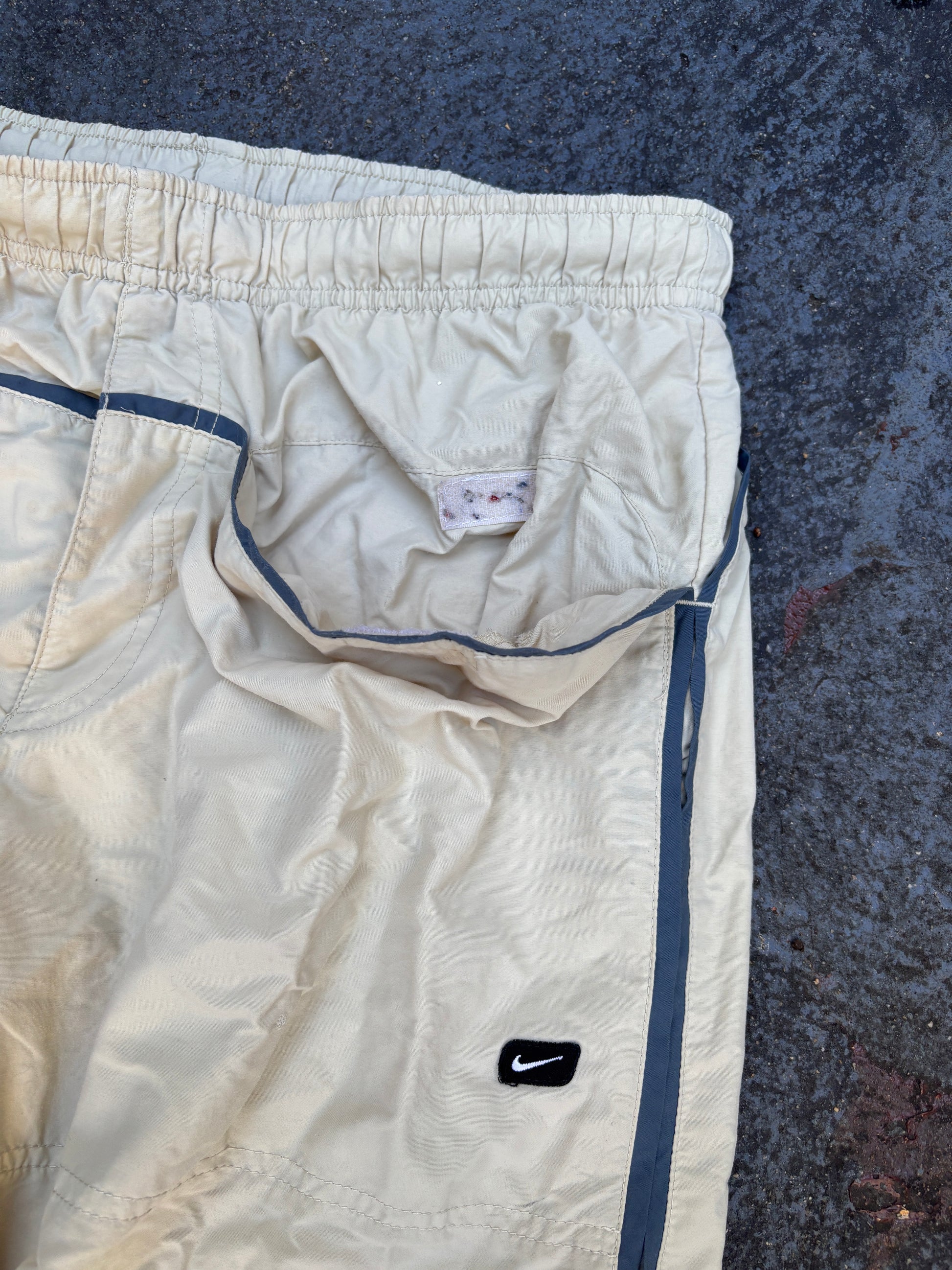Vintage Y2K Nike Track Pants Size M Cream Grey Detail Wide Leg Windbreakers