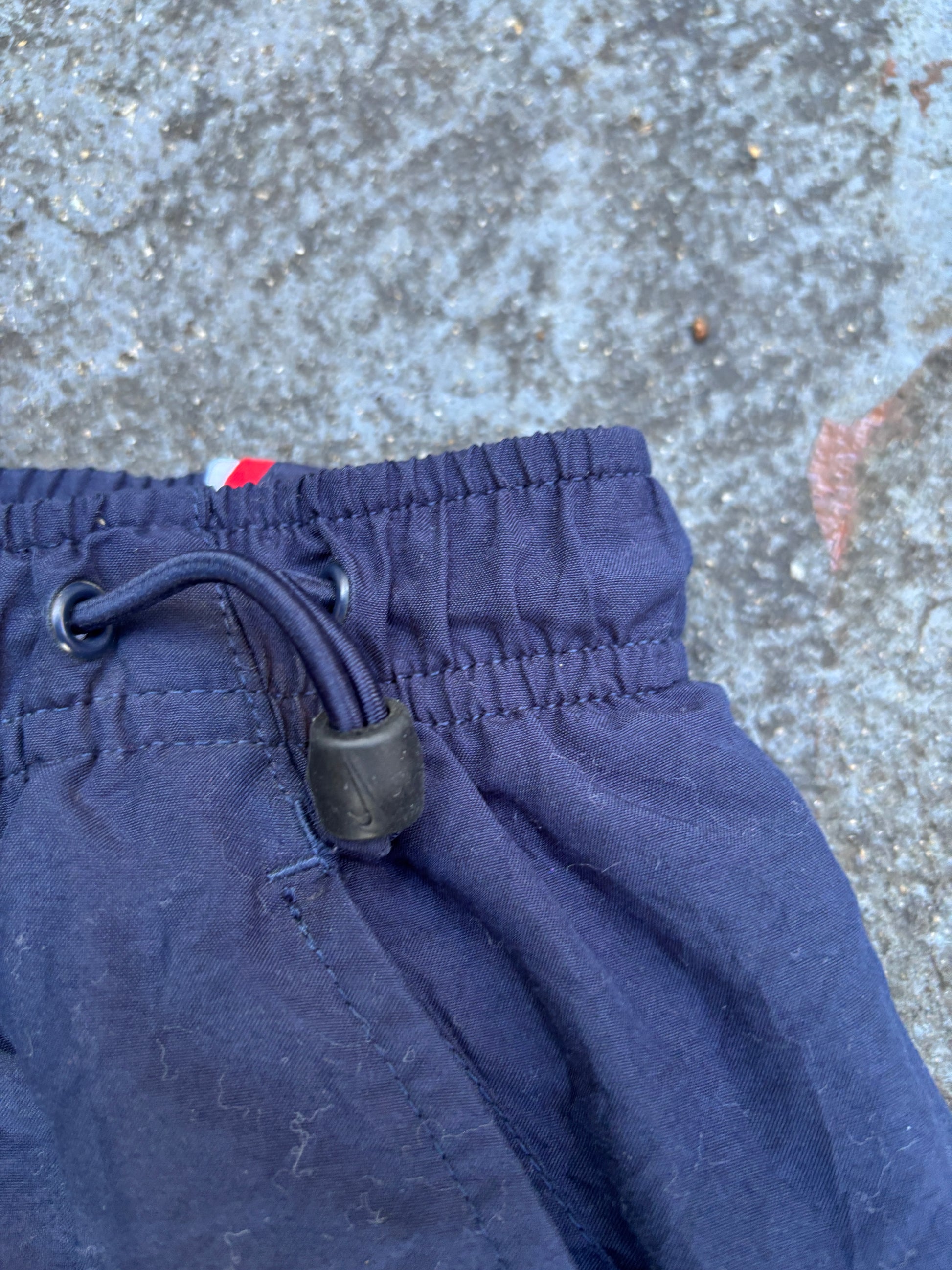 Vintage Y2K Nike Track Pants Size M Navy Red Piping Swoosh Wide Leg Nylon Windbreakers