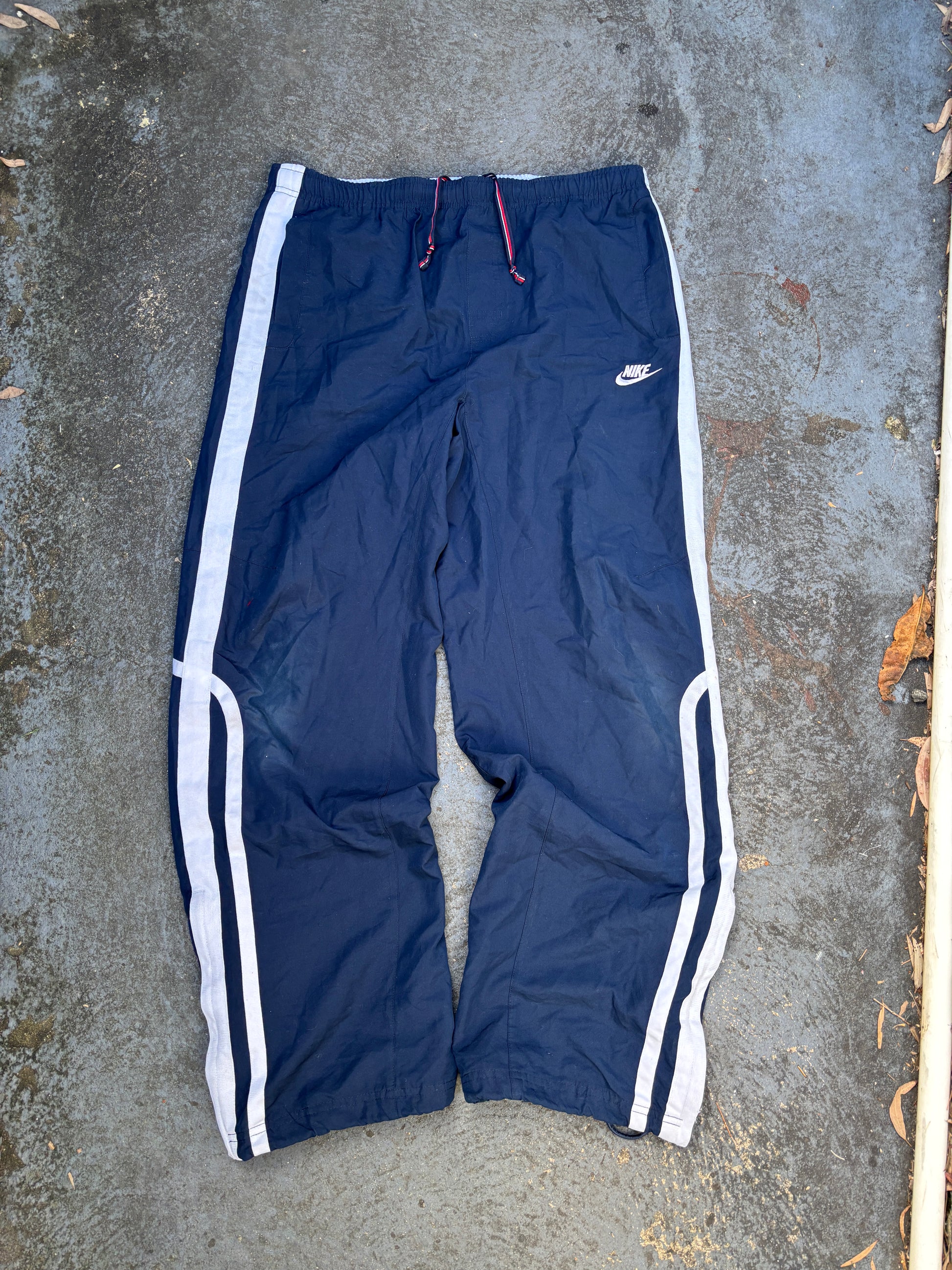 Vintage Y2K Nike Track Pants Size M Navy White Detail Logo Wide Leg Windbreakers