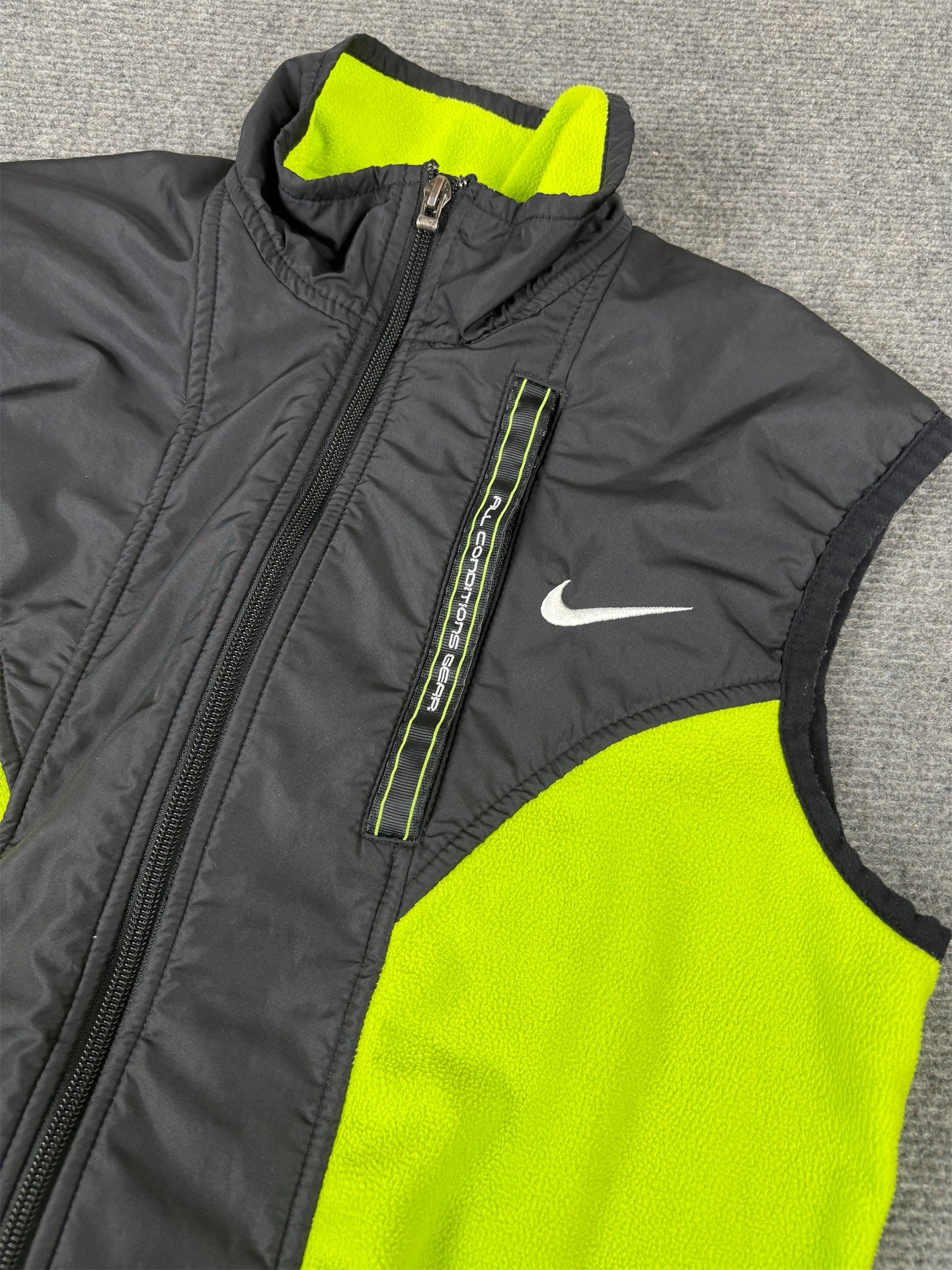 Vintage Y2K Nike ACG Vest Men's S Black Lime Green Fleece Gillet Zip Up Mock Neck
