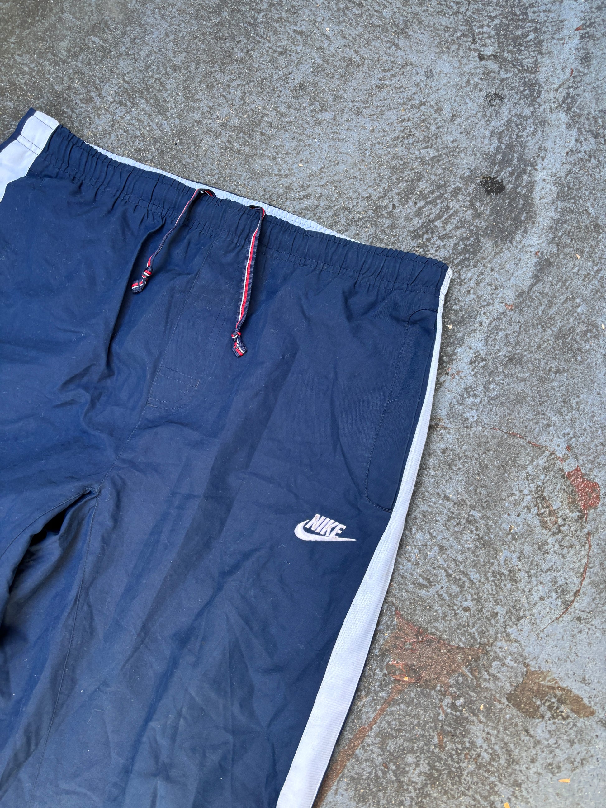 Vintage Y2K Nike Track Pants Size M Navy White Detail Logo Wide Leg Windbreakers