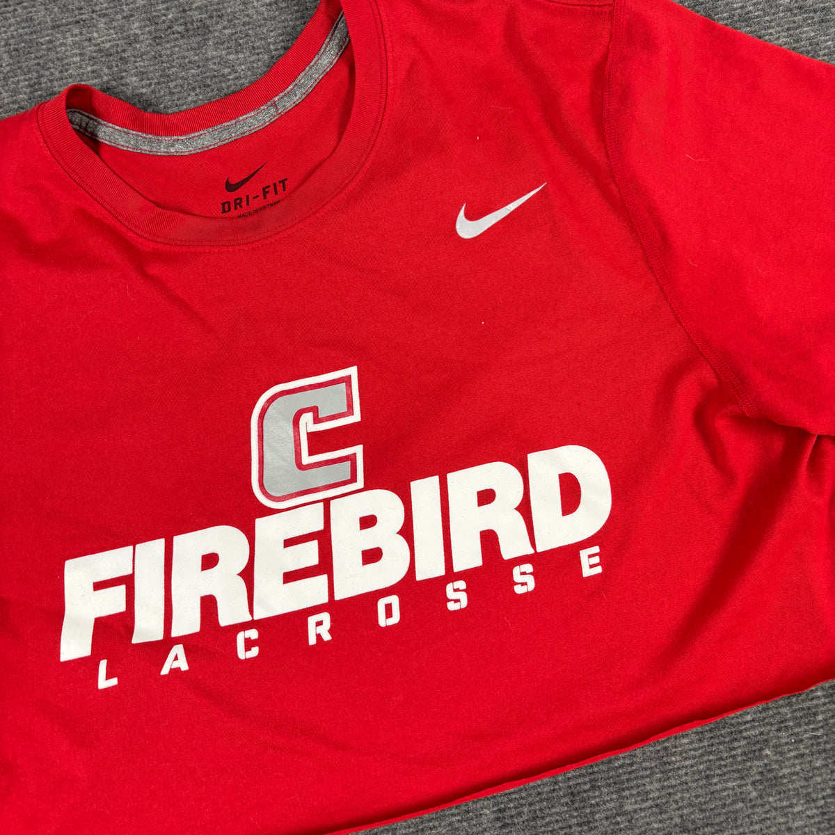 Nike Dri-Fit Firebird Cropped Top Women's Medium Red White Activewear T-shirt