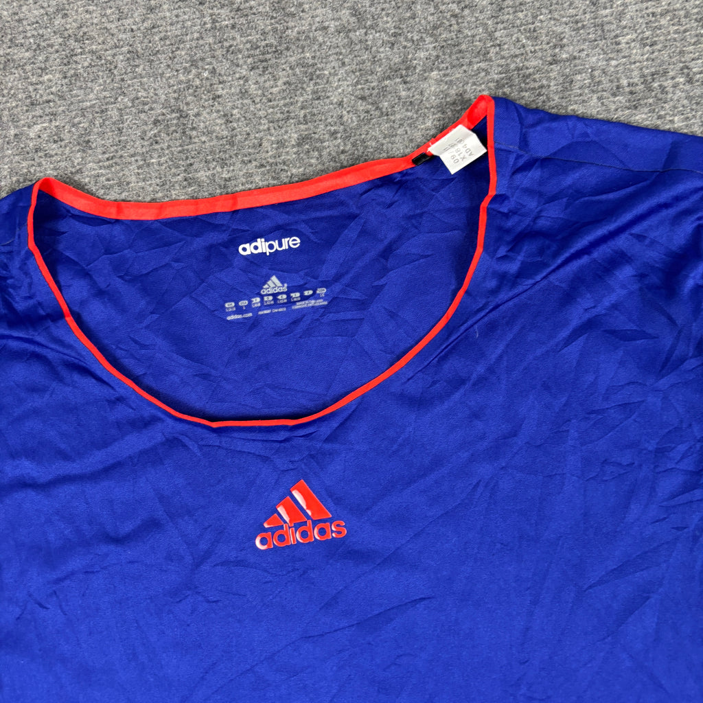y2k Adidas Scoop Neck Activewear Top Women's Small Blue Orange Adipure
