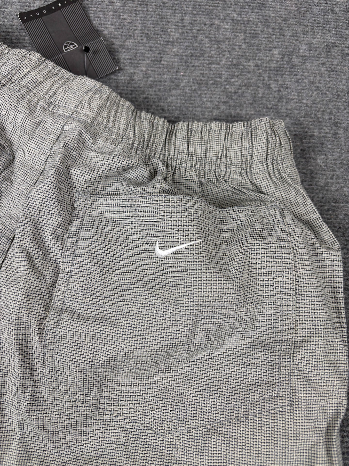 Vintage Y2K Nike Golf Shorts Men's S Grey Mini Checked 2001 NWT Deadstock Wide Leg