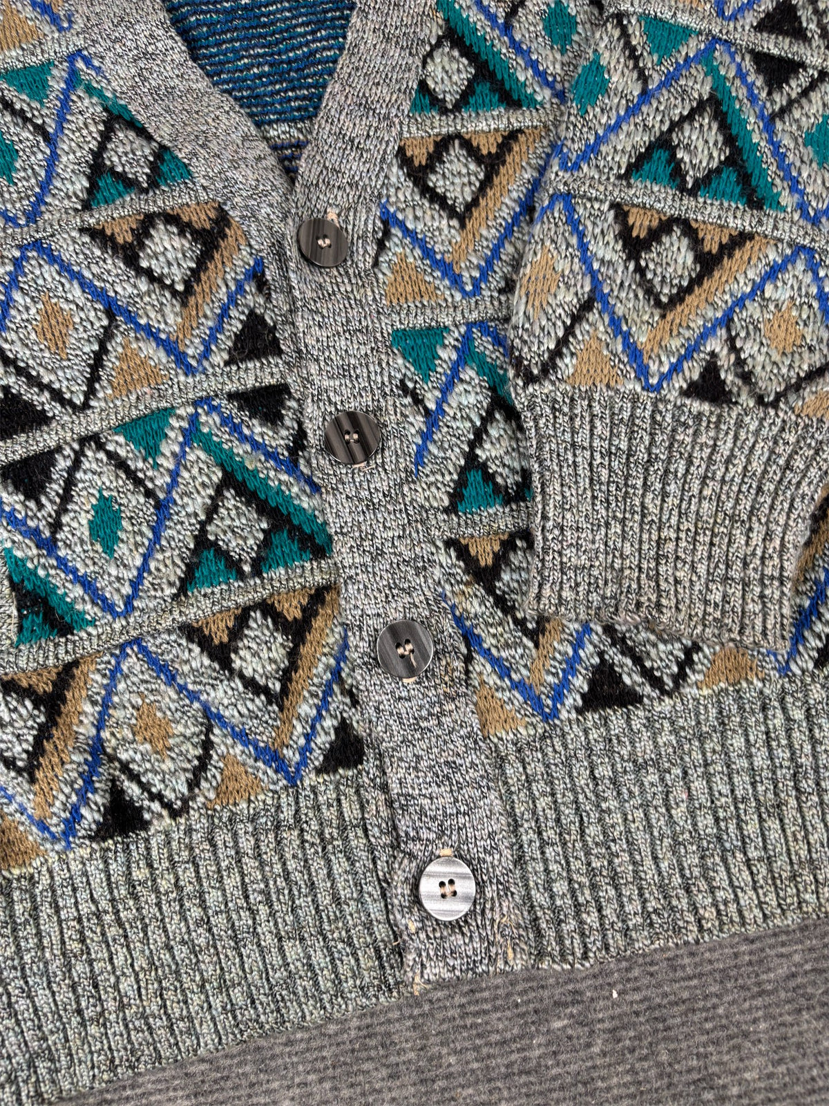 Vintage 90's London Fog Cardigan Men's L Multi Geometric Retro Jumper Button Down