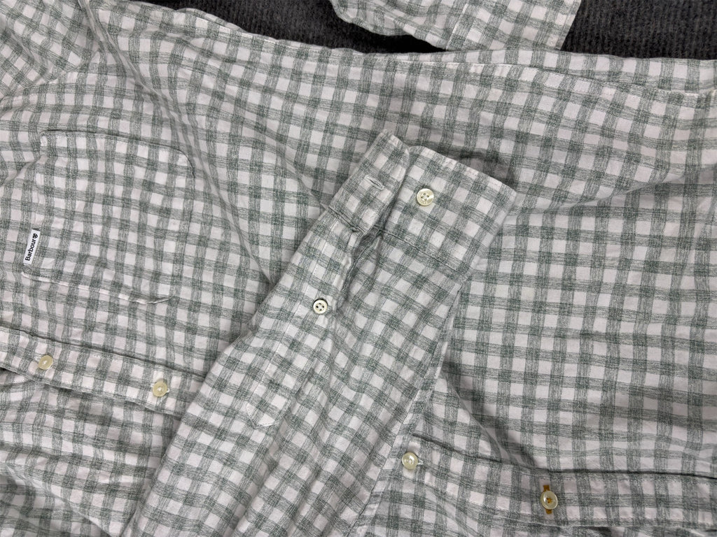 Modern Classic Barbour Shirt Men's M Green White Gingham Button Up Collared