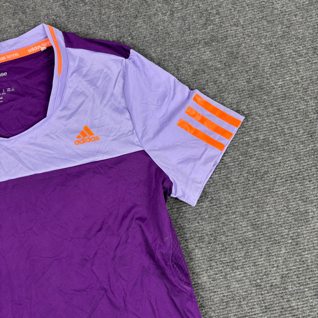 y2k Adidas Climacool Activewear Top Women's Small Purple Colour Block T-shirt