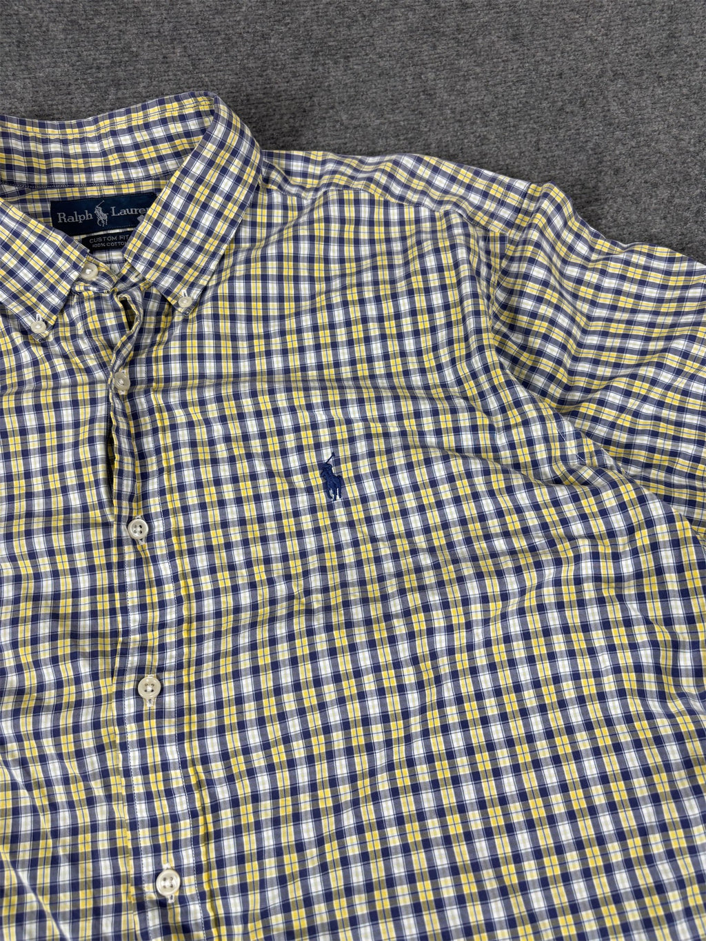 Vintage 90's Ralph Lauren Shirt Men's XL Yellow Blue Check Button Up Collared