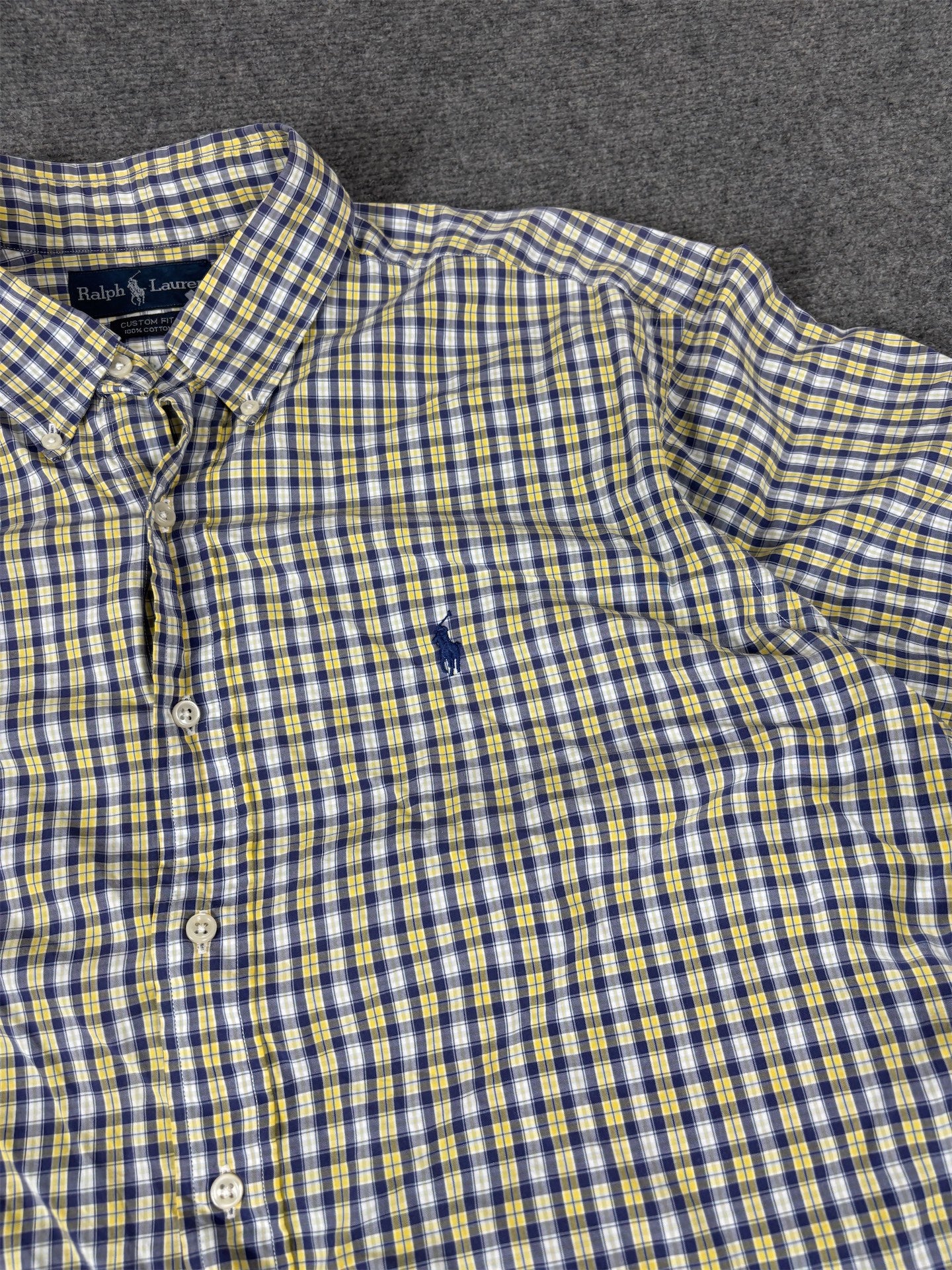 Vintage 90's Ralph Lauren Shirt Men's XL Yellow Blue Check Button Up Collared