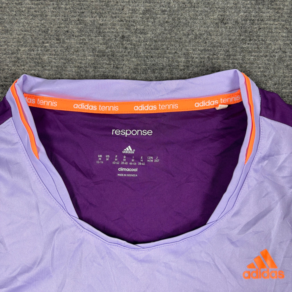 y2k Adidas Climacool Activewear Top Women's Small Purple Colour Block T-shirt