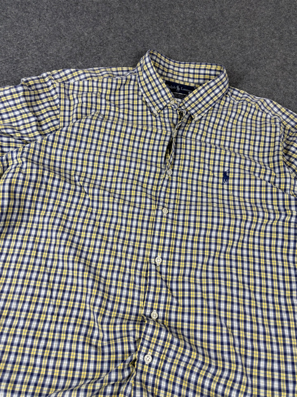 Vintage 90's Ralph Lauren Shirt Men's XL Yellow Blue Check Button Up Collared