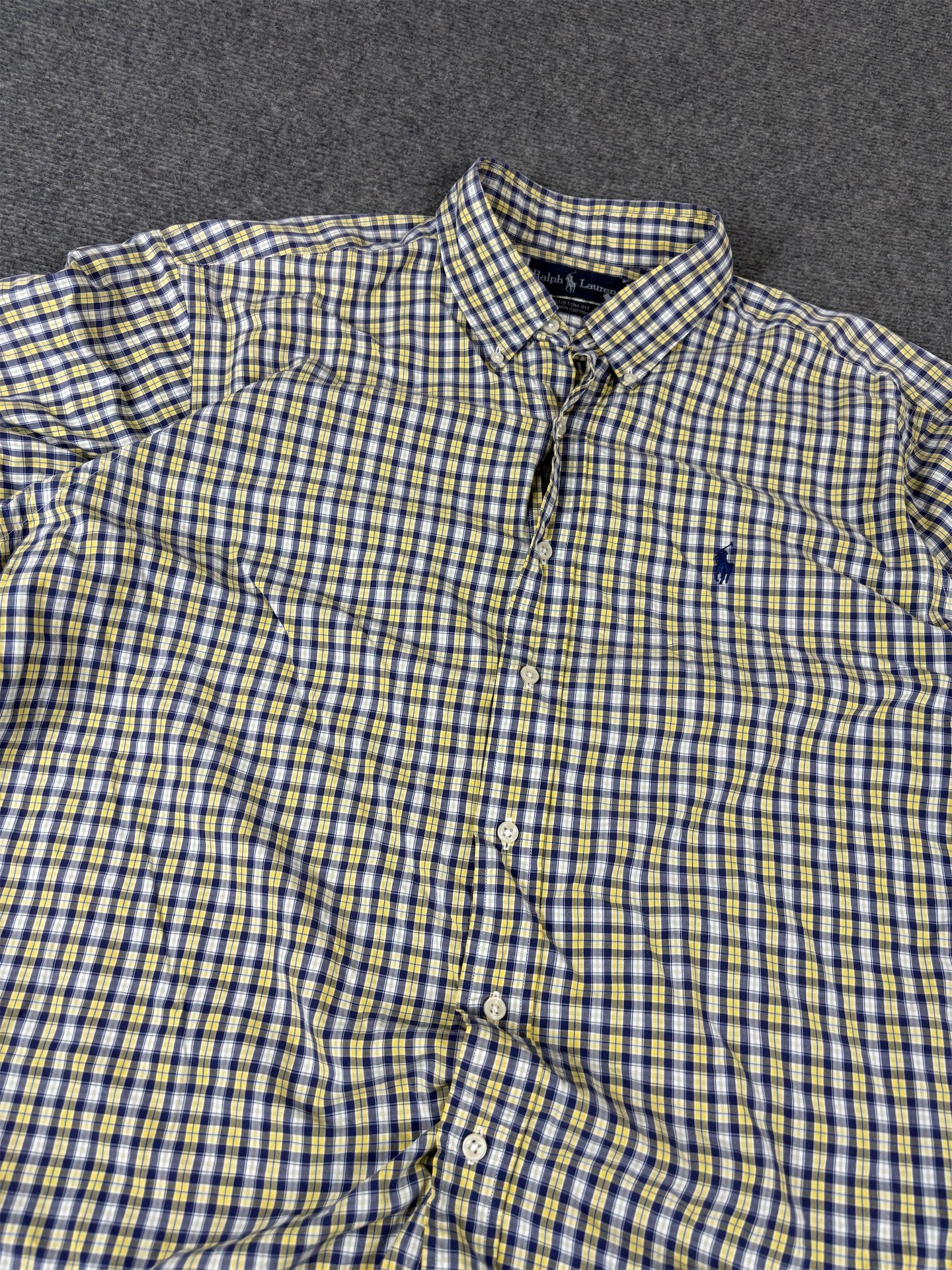 Vintage 90's Ralph Lauren Shirt Men's XL Yellow Blue Check Button Up Collared