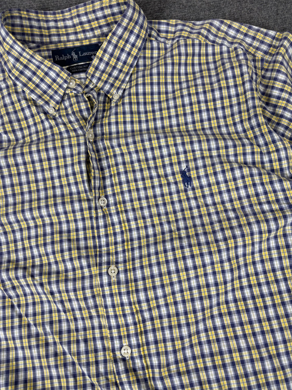 Vintage 90's Ralph Lauren Shirt Men's XL Yellow Blue Check Button Up Collared