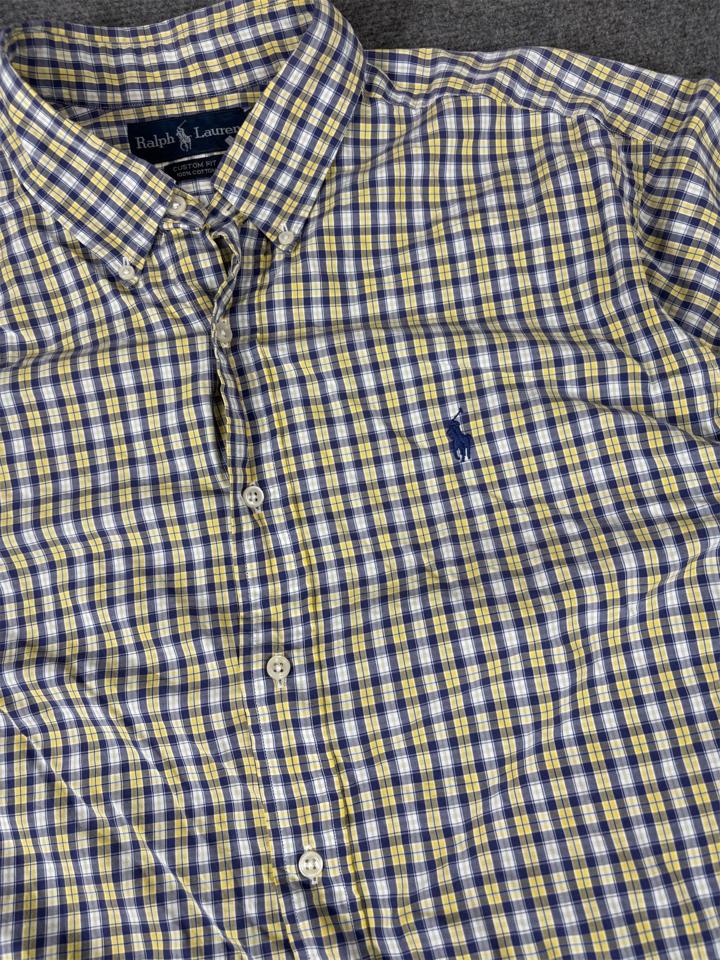 Vintage 90's Ralph Lauren Shirt Men's XL Yellow Blue Check Button Up Collared