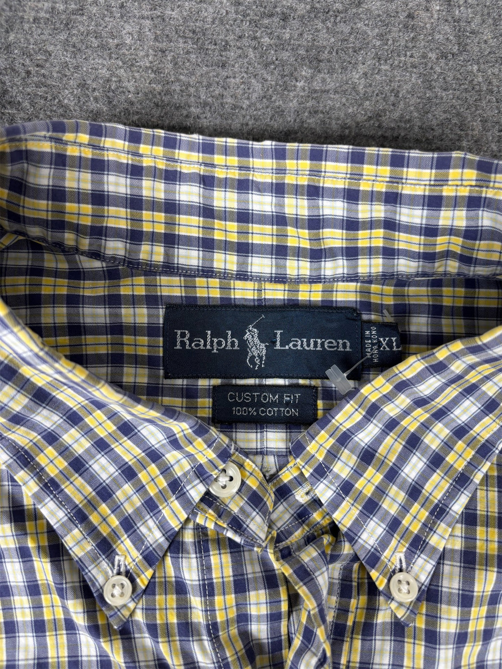 Vintage 90's Ralph Lauren Shirt Men's XL Yellow Blue Check Button Up Collared