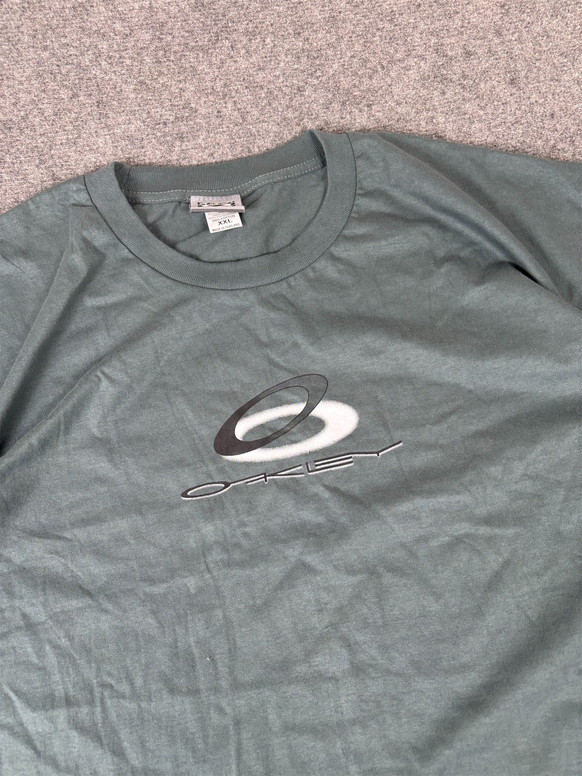 Vintage Y2K Oakley T-shirt Men's XXL Green Grey Software Logo Shirt Crew Neck