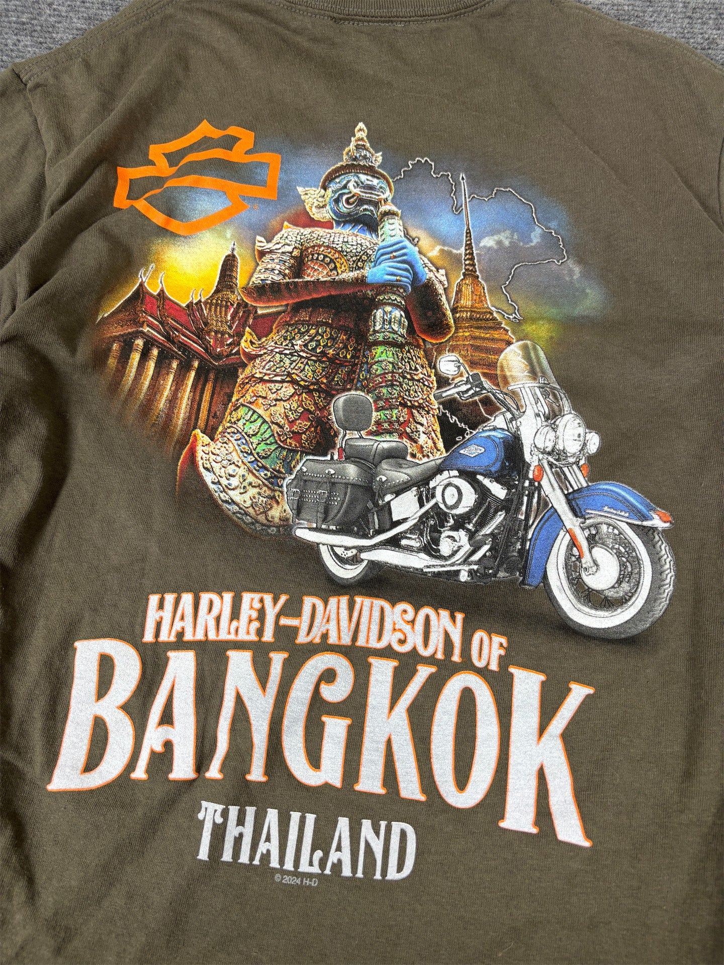 Modern Classic Harley-Davidson T-shirt Men's S Green Bangkok Graphic Tee Crew Neck