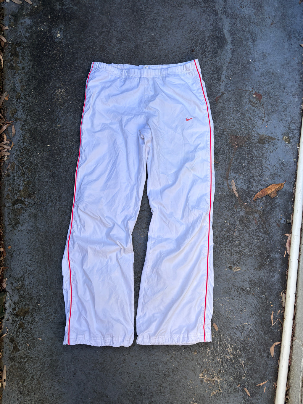 Vintage Y2K Nike Track Pants Women’s M White Pink Piping Swoosh Nylon Windbreakers