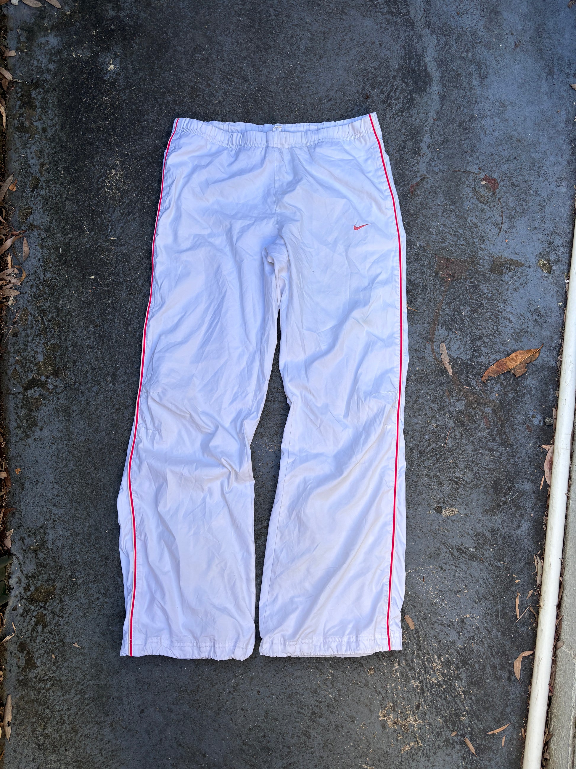 Vintage Y2K Nike Track Pants Women’s M White Pink Piping Swoosh Nylon Windbreakers