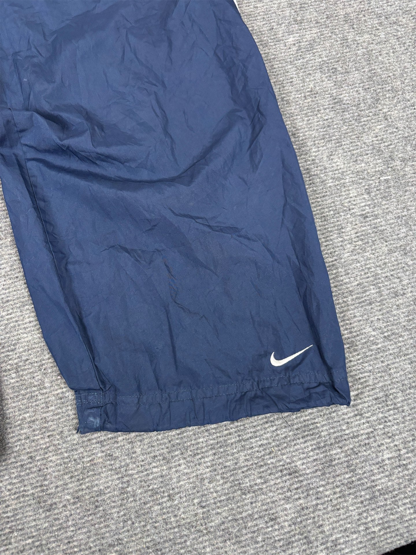 Vintage Y2K Nike Track Pants Women's M Navy White Panels Swoosh Joggers Wide Leg