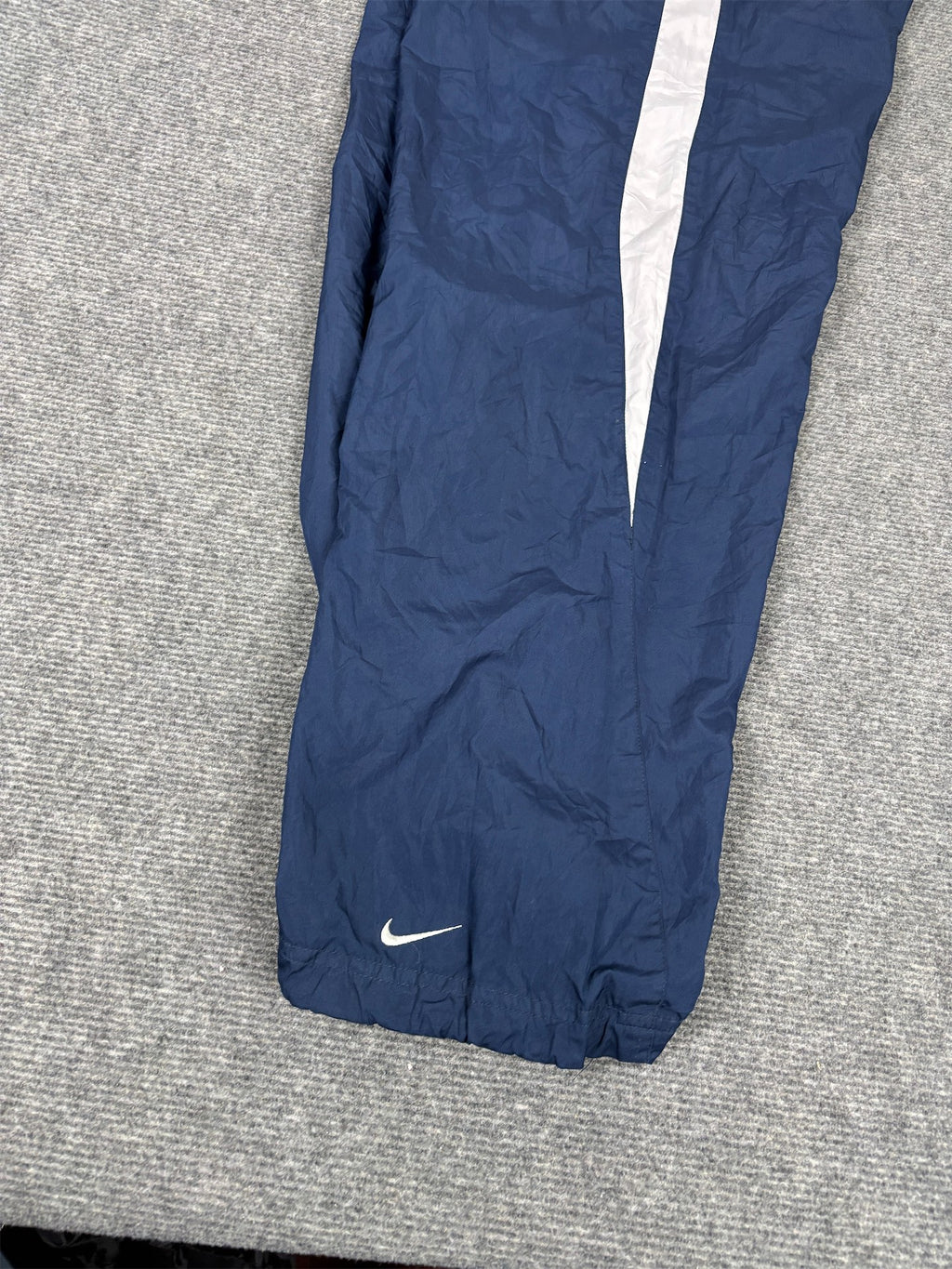 Vintage Y2K Nike Track Pants Women's M Navy White Panels Swoosh Joggers Wide Leg